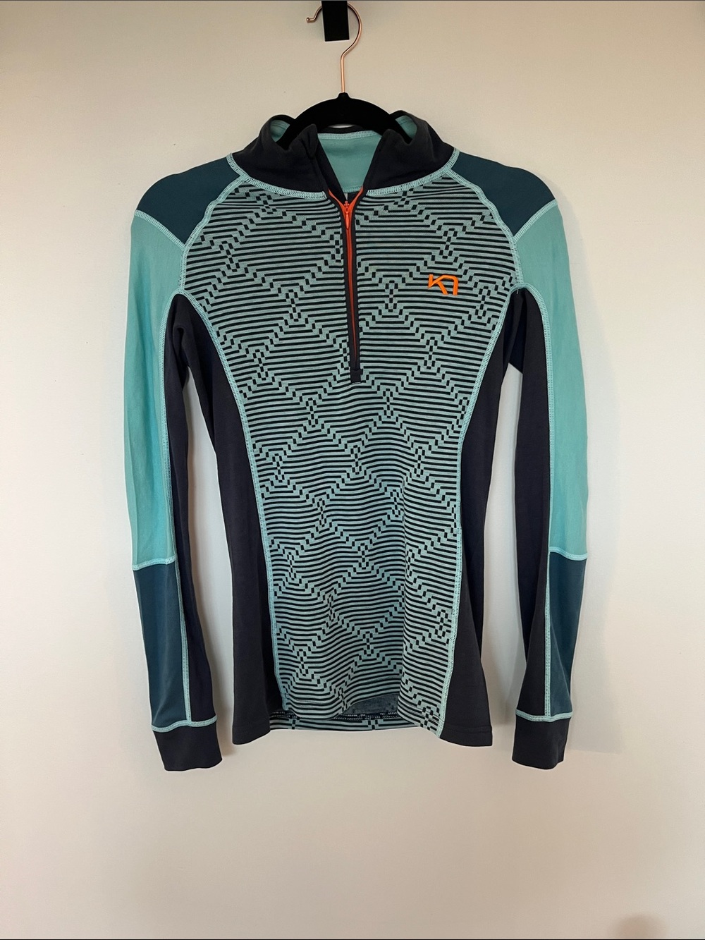 Kari Traa Teal, Navy & Orange Geometric Half-Zip Pullover